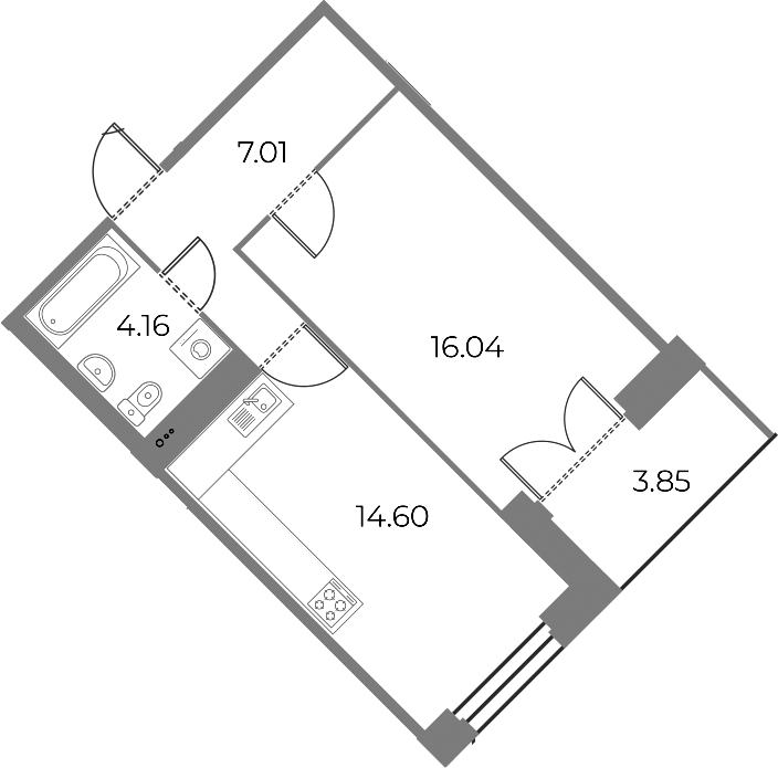 1-комнатная квартира 43.81 м², 5/13 эт., ЖК «Огни Залива»